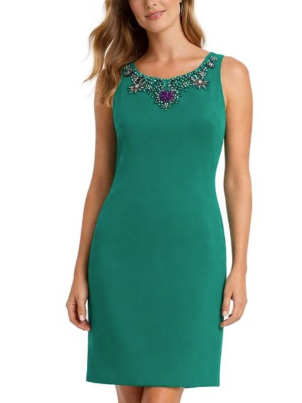 Pim + Larkin Sheath Dress L Emerald Green Jeweled Cocktail Holiday New
